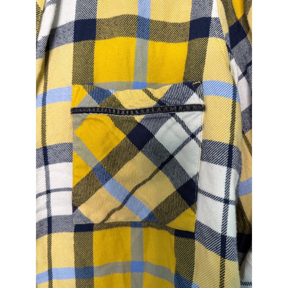 Aerie Womens Yellow Navy Blue Plaid Flannel Button Down Shirt Small S P - Picture 2 of 6
